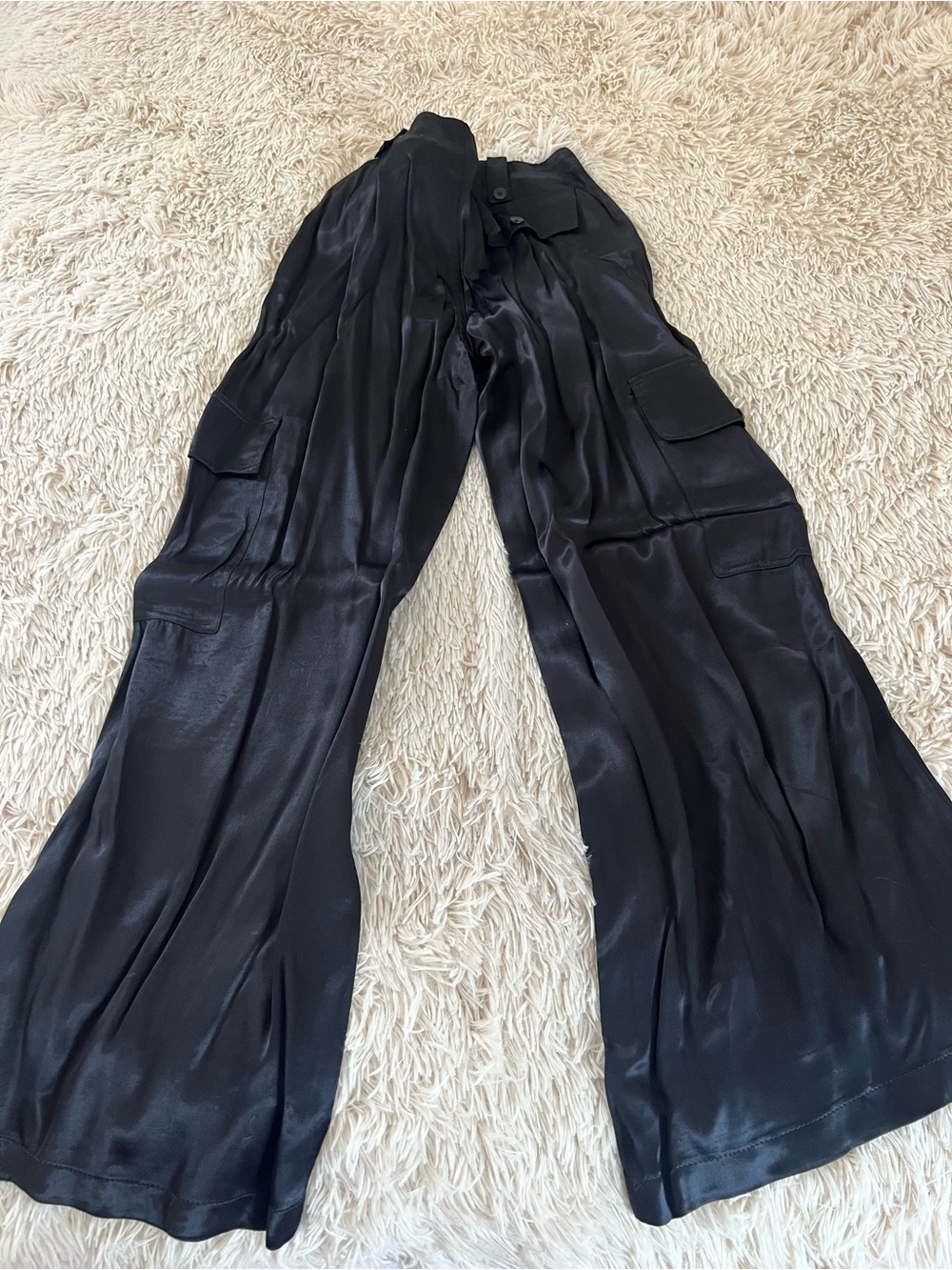 Desigual Black Satin Wide-Leg Cargo Pants - Picture 2 of 2